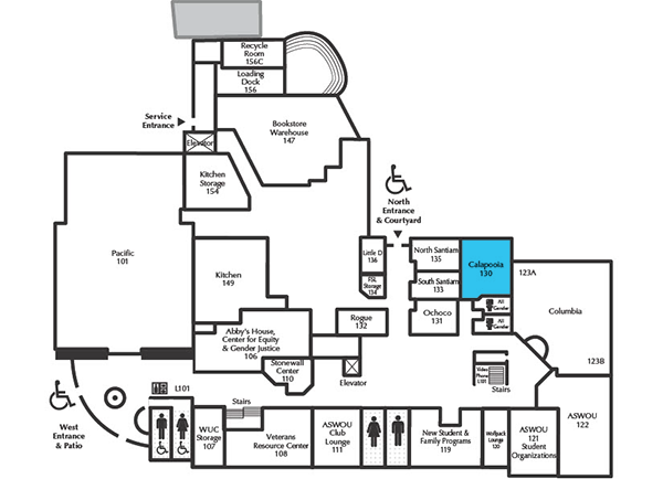 Werner University Center first floor plan, highlighting the Calapooia Room