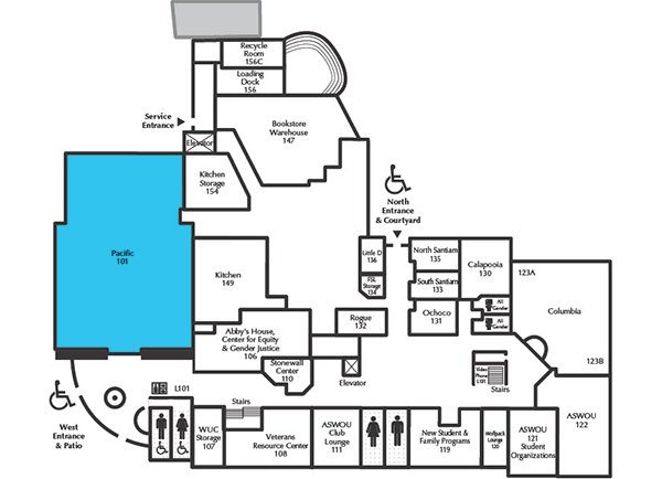 Werner University Center first floor plan, highlighting the Pacific Room